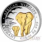 Somalia Elephant 100 Shillings series African Wildlife Gilded Silver 1 oz Coin 2015