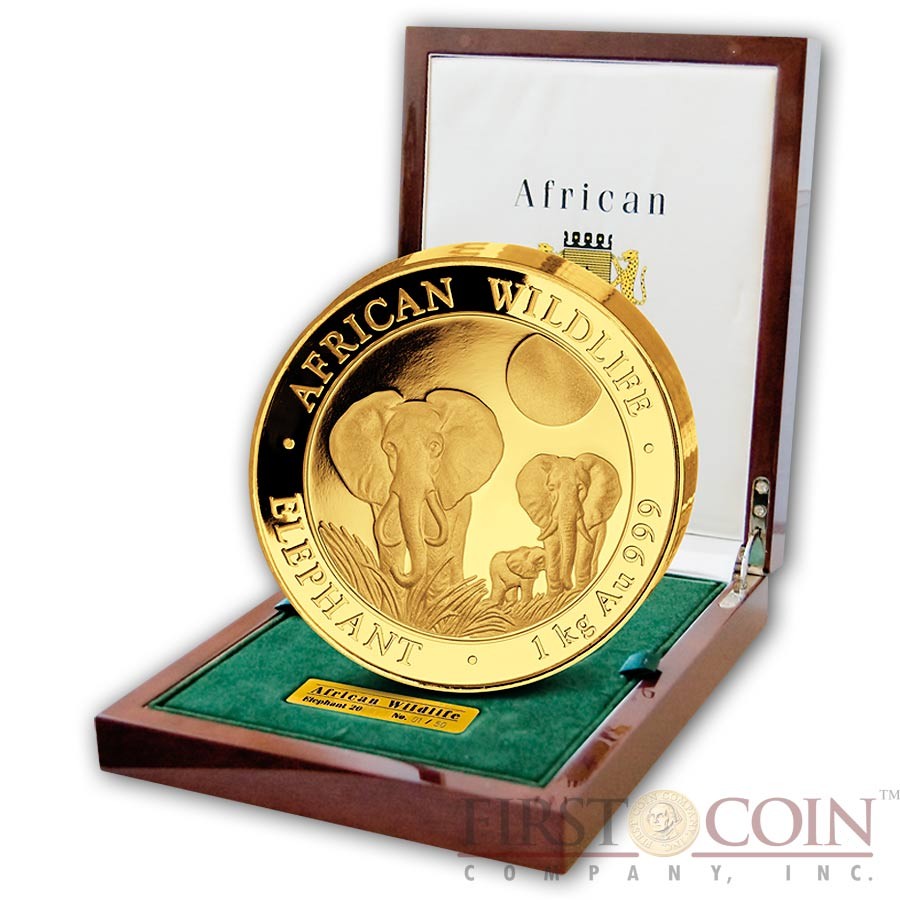 Somalia Elephant 1500 Shillings series African Wildlife Gold 5 oz Coin