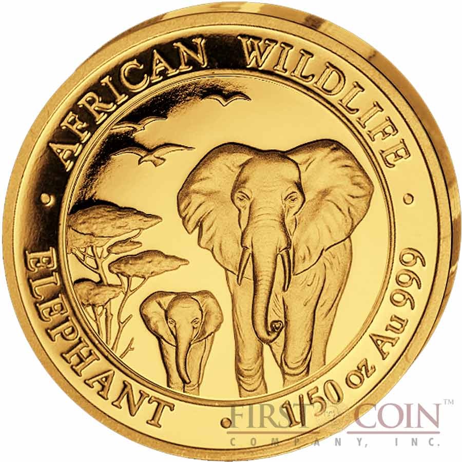 Somalia Elephant 20 Shillings series African Wildlife Gold 1/50 oz Coin