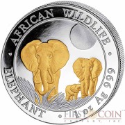 Somalia Elephant 100 Shillings series African Wildlife Gilded Silver 1 oz Coin 2014