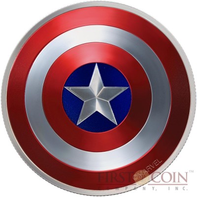 Fiji CAPTAIN AMERICA DOMED SHIELD Marvel Avengers $2 Silver coin 2016 Convex Concave shaped Proof 2 oz