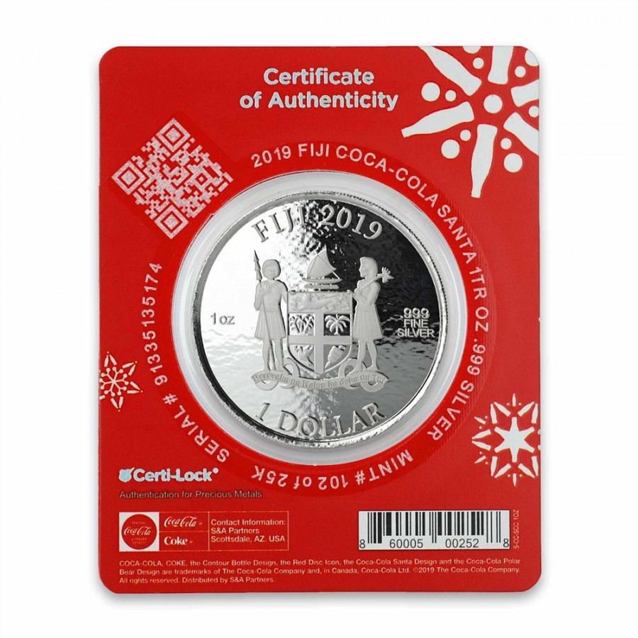Fiji COCA-COLA SANTA CLAUS $1 Silver Coin 2019 Proof 1 oz