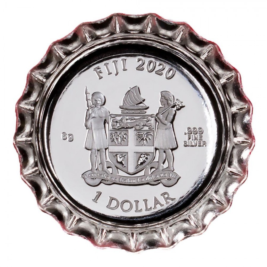 Fiji COCA-COLA EGYPT LOGO $1 Silver Coin 2020 Bottle Cap Shaped Proof