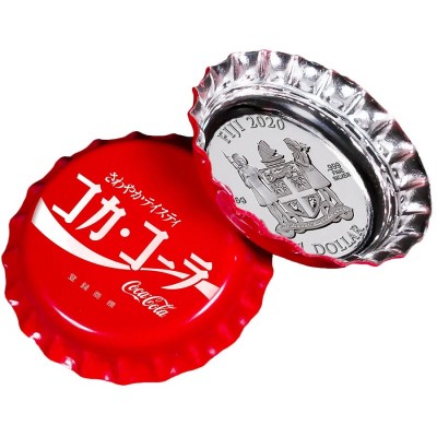 Fiji COCA-COLA JAPAN LOGO $1 Silver Coin 2020 Bottle Cap Shaped Proof