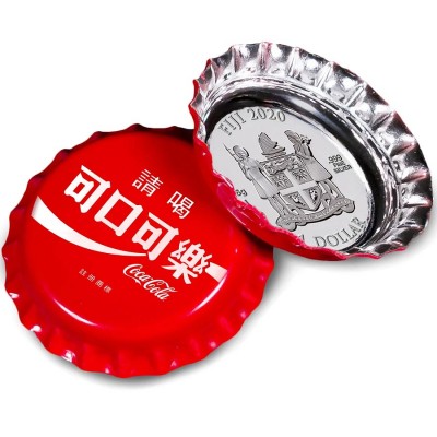 Fiji COCA-COLA TAIWAN LOGO $1 Silver Coin 2020 Bottle Cap Shaped Proof