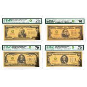 USA Fine Gold 4-Bill Set $100; $1000; $10,000; $100,000 Smithsonian Edition 1934 PMG 70