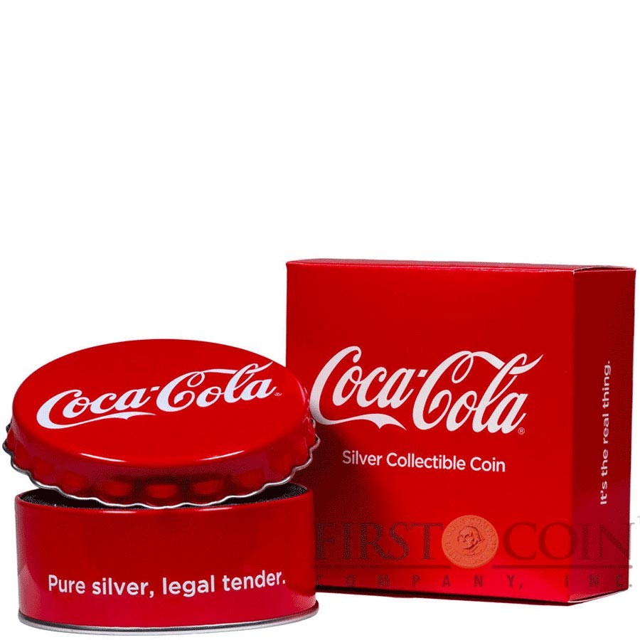 2018 6 Gram Silver Coca-Cola Coke Bottle Cap Coin Colorized Proof $1 Fiji w/Box 