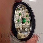 Niue Island LOVE TREE $1 Colored Silver Coin Hearts shaped Green Zircon inlay 2013 Proof Oval Egg