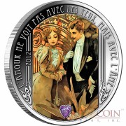 Niger FLIRT 1000 Francs William Shakespeare - Love Quotation series Colored Silver Coin Filigree Amethyst Gemstone 2012 Proof