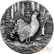 Niue Island Capercaillie Swiss Mountain Cock $2 Swiss Wildlife Series Silver Coin 2014 Ultra High Relief Antique Finish 1 oz
