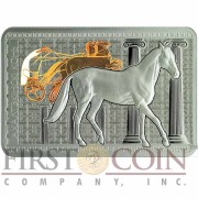 Belarus Akhal-Teke Horse 20 Rubles High Relief Colored Silver Rectangular coin 2011 Proof 1 oz