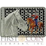 Belarus Don Horse 20 Rubles High Relief Colored Silver Rectangular coin 2012 Proof 1 oz