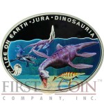 Niue Island JURASSIC PERIOD - LIFE IN WATER - DINOSAURIA $1 Life on the Earth series Oval Metallic Colored Silver Coin 2013 Proof