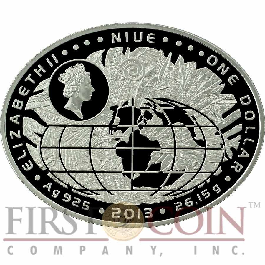 Niue Island JURASSIC PERIOD - LIFE ON THE GROUND - DINOSAURIA $1 Life on the Earth series Oval Colored Silver Coin 2013 Proof