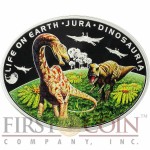 Niue Island JURASSIC PERIOD - LIFE ON THE GROUND - DINOSAURIA $1 Life on the Earth series Oval Colored Silver Coin 2013 Proof