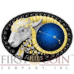 Macedonia ARIES 10 Denars Macedonian Zodiac Signs series Dome Cobalt Glass Insert Oval Gilded Silver Coin 2015 Proof
