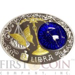 Macedonia LIBRA 10 Denars Macedonian Zodiac Signs series Dome Cobalt Glass Insert Oval Gilded Silver Coin 2014 Proof