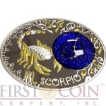 Macedonia SCORPIO 10 Denars Macedonian Zodiac Signs series Dome Cobalt Glass Insert Oval Gilded Silver Coin 2014 Proof