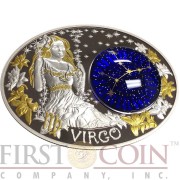 Macedonia VIRGO 10 Denars Macedonian Zodiac Signs series Dome Cobalt Glass Insert Oval Gilded Silver Coin 2014 Proof