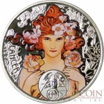 Niue Island CANCER $1 Painter Alphonse Mucha Zodiac series Colored Silver Coin 2011 Proof