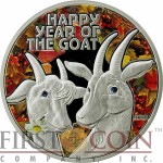 Niue Island HAPPY YEAR OF THE GOAT $1 Colored Silver Coin 2015 Proof