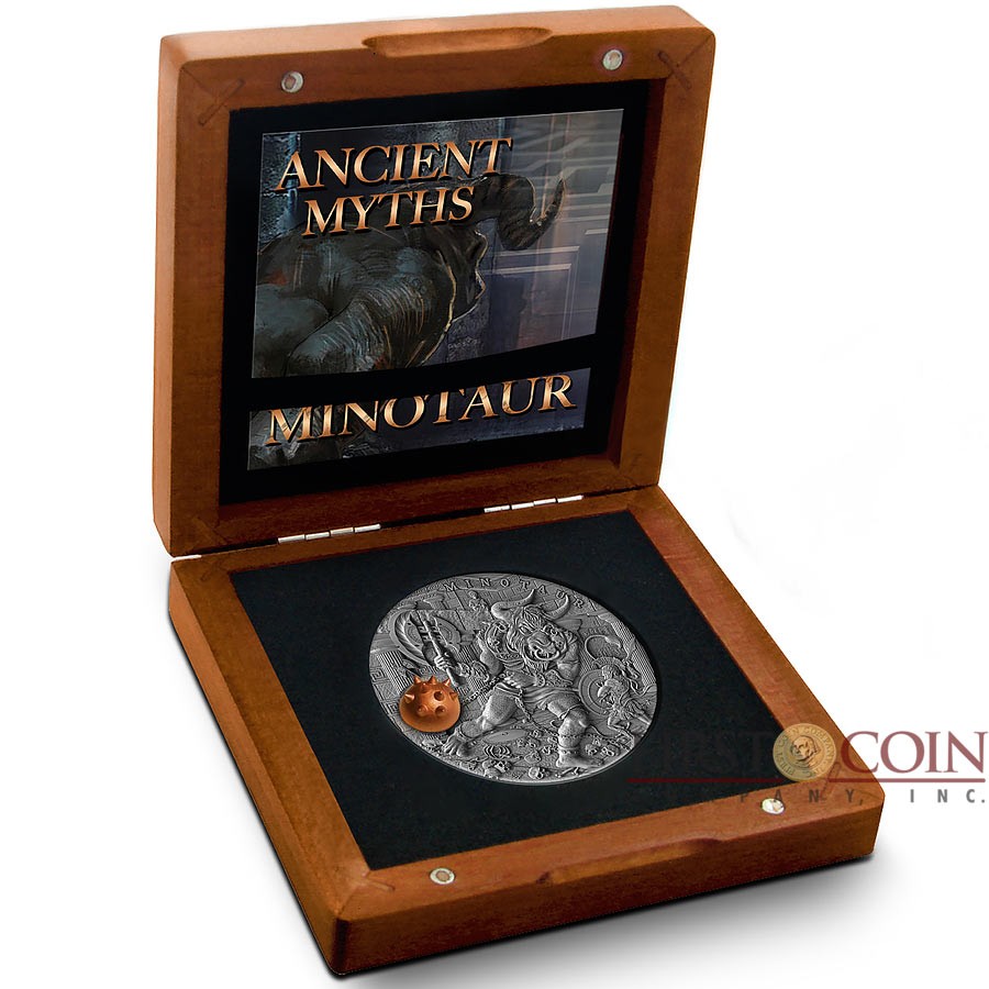 Niue Island MINOTAUR series ANCIENT MYTHS Silver Coin $5 Antique