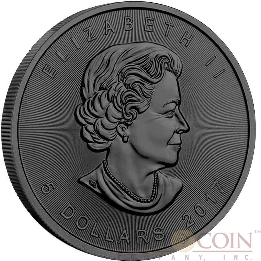 Canada UFO GLOW IN THE DARK CANADIAN MAPLE LEAF $5 Silver Coin 2017 Black Ruthenium plated 1 oz