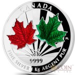Canada Maple Leaf Forever $250 Silver Coin Enamel 2014 Proof 1 Kilo / Kg