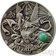 Niue Island METATRON THE KING OF ANGELS series THE CHOIR OF ANGELS Silver coin $5 High relief 2016 Antique finish Angelic green aventurine gemstone 2 oz