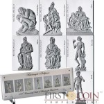 Niue Island MICHELANGELO BUONARROTI SCULPTURES COLLECTION 450th Anniversary Of The Death 2014 Seven Silver Coin Set $70 Edgeless Proof 14oz