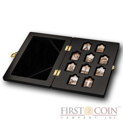 Box for Solomon Islands set of 10 Gold coin-bar "Famous World Landmarks" series