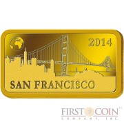 Solomon Islands SAN FRANCISCO $10 "Famous World Landmarks" series Gold coin-bar 2014 Proof
