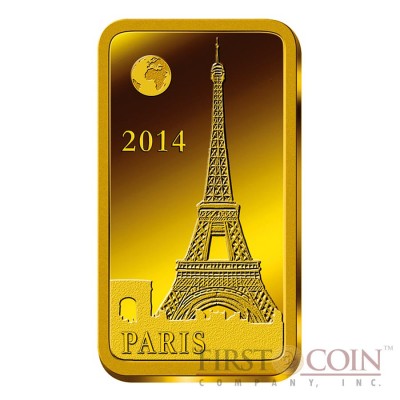 Solomon Islands PARIS $10 "Famous World Landmarks" series Gold coin-bar 2014 Proof