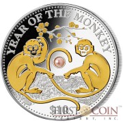 Fiji Year of the Monkey $10 Pearl Lunar Chinese Calendar series 2016 Gilded Silver Coin 1 oz