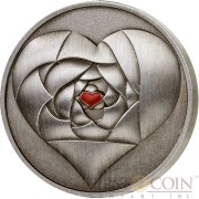 Cook Islands ROSE IN YOUR HEART 2016 Silver coin $1 Antique Finish Multi-Layer technique 3D effect
