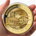 Cook Islands Mississippi Steamboat series DISCOVERY $200 Gold Coin 2015 Mother of Pearl Proof 5 oz