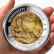 Cook Islands Mississippi Steamboat series DISCOVERY $25 Silver Coin 2015 Mother of Pearl Proof 5 oz