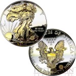USA FULL DEEP MIRRORED WALKING LIBERTY AMERICAN SILVER EAGLE $1 Silver coin 2015 TWO SIDES GOLD PLATED 1 oz