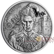 Palau VAMPIRE series MYTHICAL CREATURES $10 Silver Coin Ultra High Relief Antique finish 2014 Marble Bat inlay 2 oz