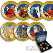 Finland CHRISTMAS AROUND THE WORLD 7 x 50 Pennia Cu-Ni with Handcrafted Cold-enamel-application Seven Coin Set Vary years