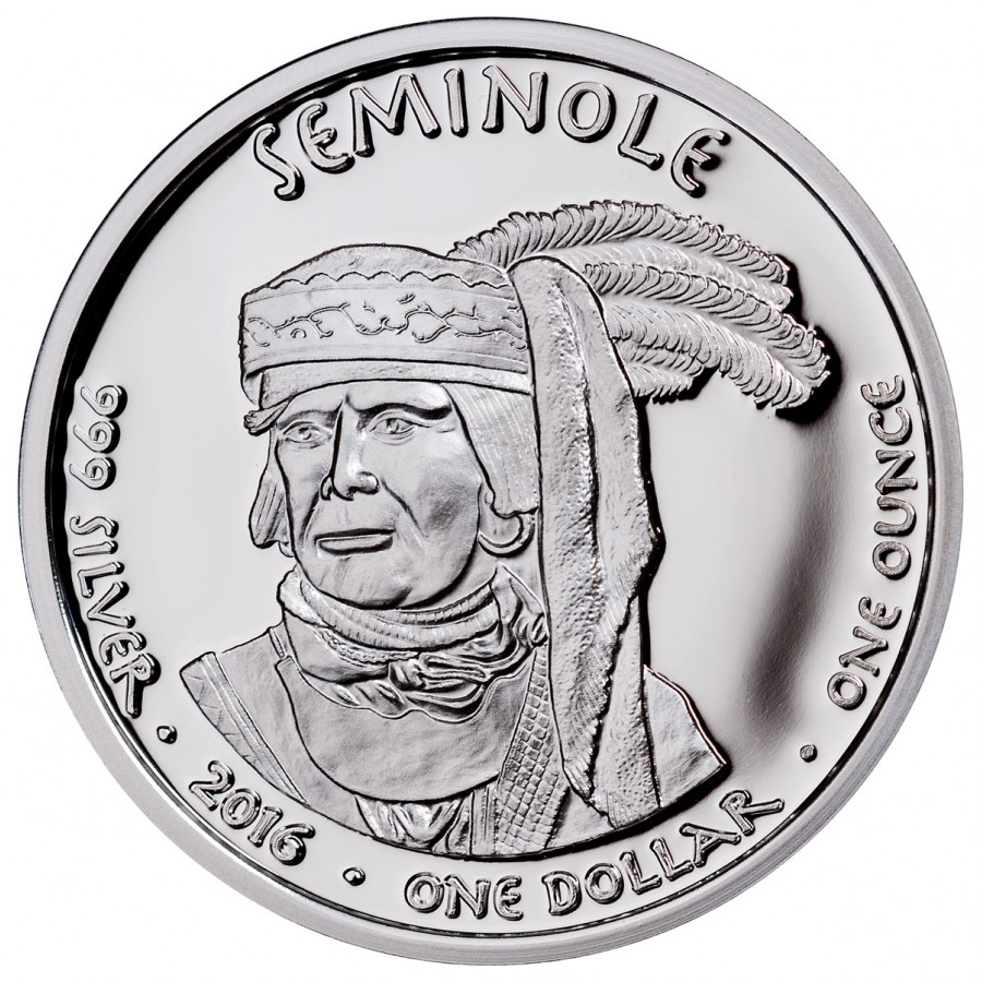 2016 1 oz Silver Proof State Dollars Florida Seminole 