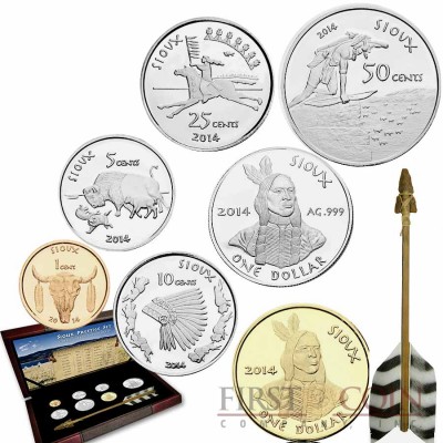 USA SIOUX INDIAN SOVEREIGN NATION 7 Coin Set  Silver Brass Copper Nickel 2014