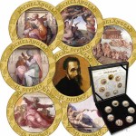 Italy 450 YEARS MICHELANGELO 7 x 50 Lire Copper-Nickel Seven Coin Collection Set Cold Enamel 1954 - 1989