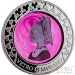 Congo PINK LADY series VETRO DI MURANO 2015 Silver coin 1000 Francs 13th Century technique Certified Handcrafted Murano glass 2 oz