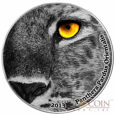 Congo AMUR LEOPARD PANTHERA PARDUS ORIENTALIS series NATURE’S EYES Silver coin 2000 Francs Antique finish 2013 High Relief 2 oz