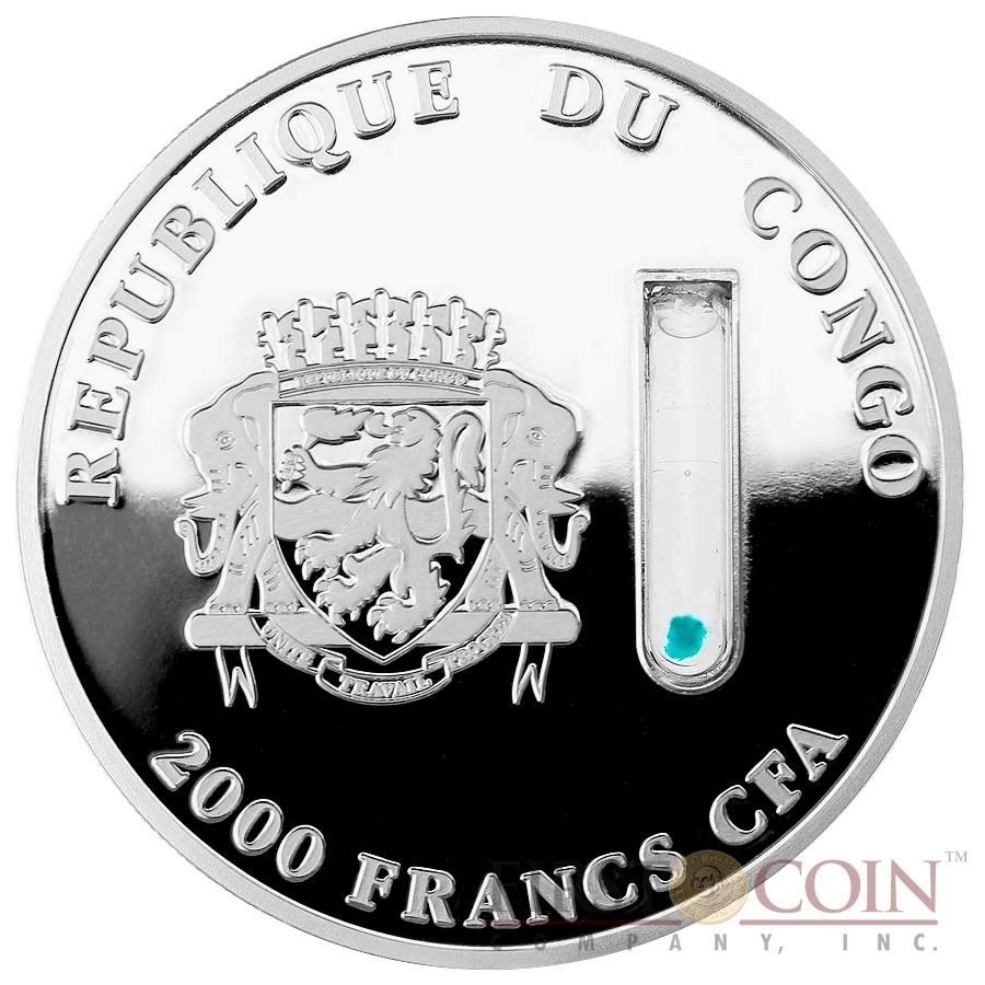 Congo DNA Cheetah "Elements of Life" Silver coin 2000 Francs 2014 Real DNA of Cheetah in capsule Proof 2 oz