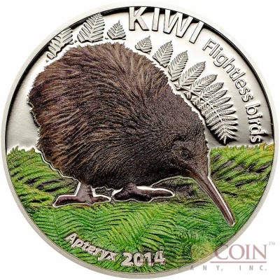 Cook Islands Kiwi $5 Flightless Birds series Colored Silver coin High Relief 2014 Proof 1 oz