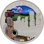 Cook Islands Easter Island Rapa Nui Moai $5 Magical & Mystical Places Silver coin Lava Insert Colored Proof 2014