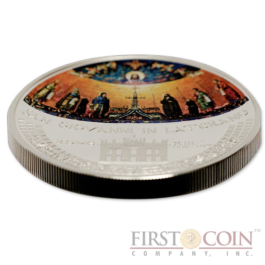 Cook Islands GIOVANNI IN LATERANO MOSAIC series WONDERFUL MOSAICS $5 Silver coin 2014 Proof Convex shaped 1 oz