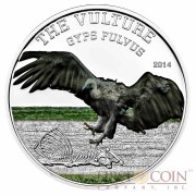Tanzania VULTURE GYPS FULVUS series PREDATOR HUNTERS Silver coin 1000 Shillings Colored 2014 Proof